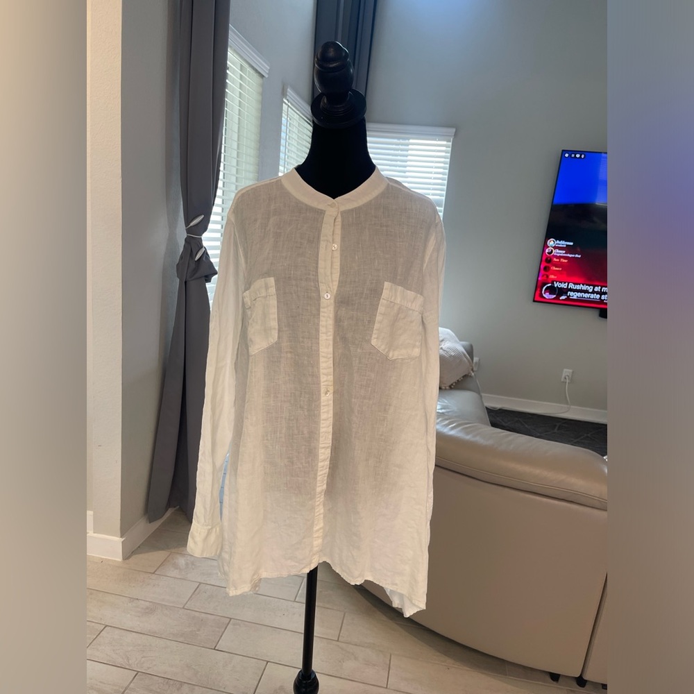 Eileen fisher organic Irish linen button front tunic blouse XL